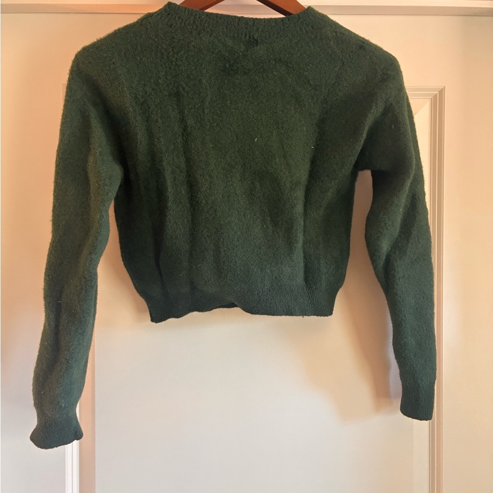 Lulu's Forest Green Crew Neck Sweater Cropped Size Medium - Picture 2 of 3
